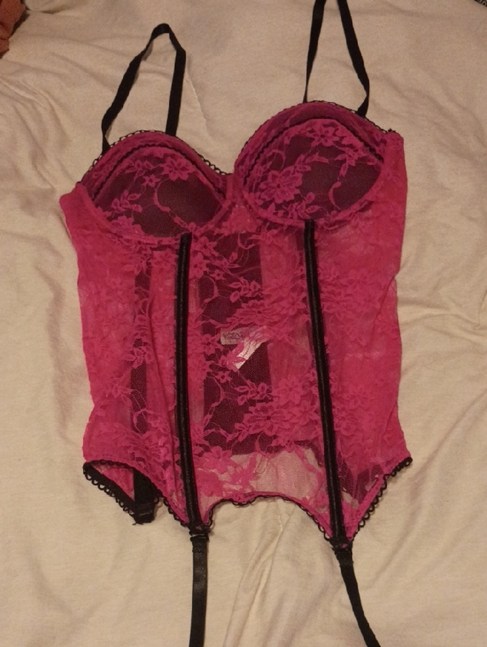 Lace Bustier Black Dark Pink Small
